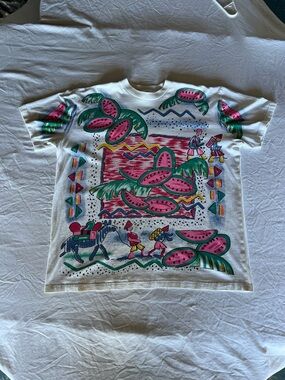 K.W.B.L. Los Angeles Vintage Men's Graphic T-Shirt Watermelon Print Short Sleeve